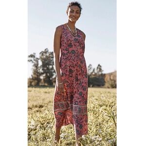 J. Jill Paisley Floral Woven Gauze Sleeveless A-Line Maxi Dress Pink Medium